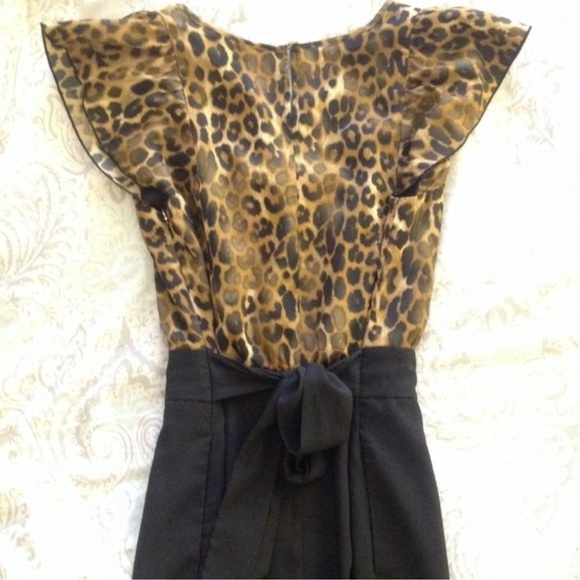 Express Black & Tan Leopard Print Ruffle Front Cocktail Party Dress Size 8 Med - Picture 9 of 9
